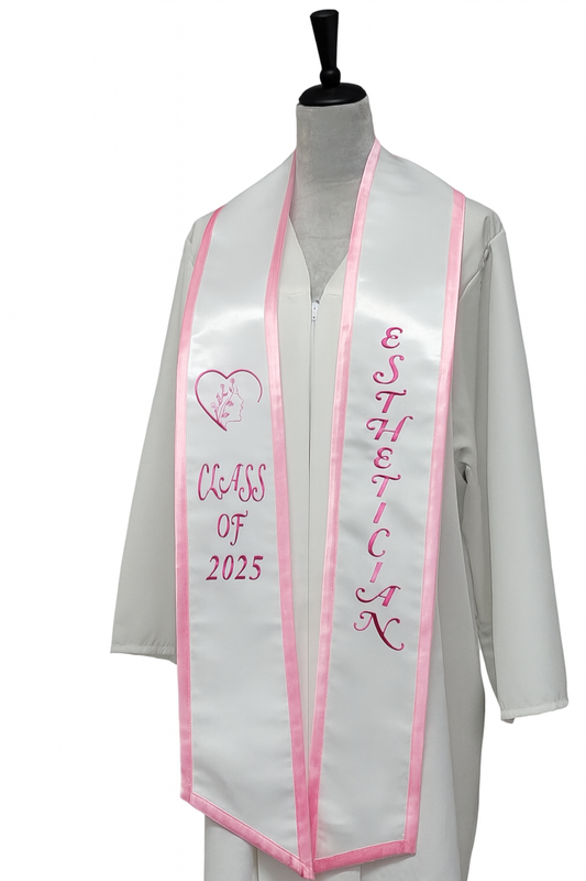 Custom Esthetician Graduation Stoles-Cursive – Class of 2025 | Grad Sash Co | Personalized Grad Gifts