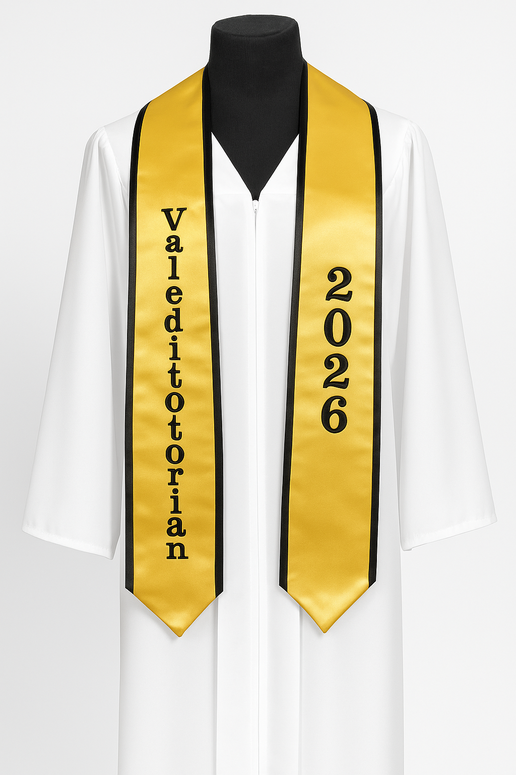 Gold Valedictorian Graduation Stole 2026 | Honors Graduation Stole with Black Trim & Embroidery