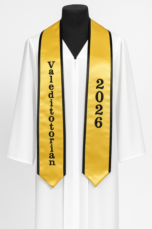 Gold Valedictorian Graduation Stole 2026 | Honors Graduation Stole with Black Trim & Embroidery